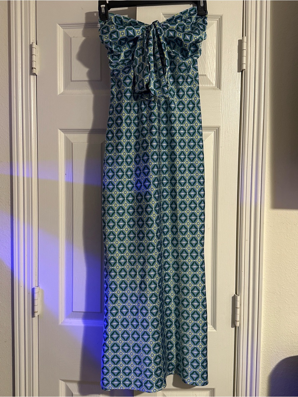 Geometric Strapless Maxi Dress in Teal and Green